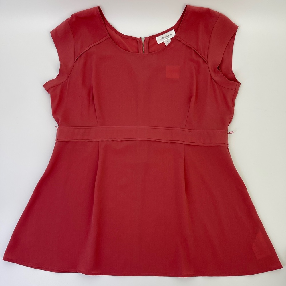 Motherhood Maternity L Mauve Short Sleeve Tie Waist Zip Back Closure Blouse NWT
